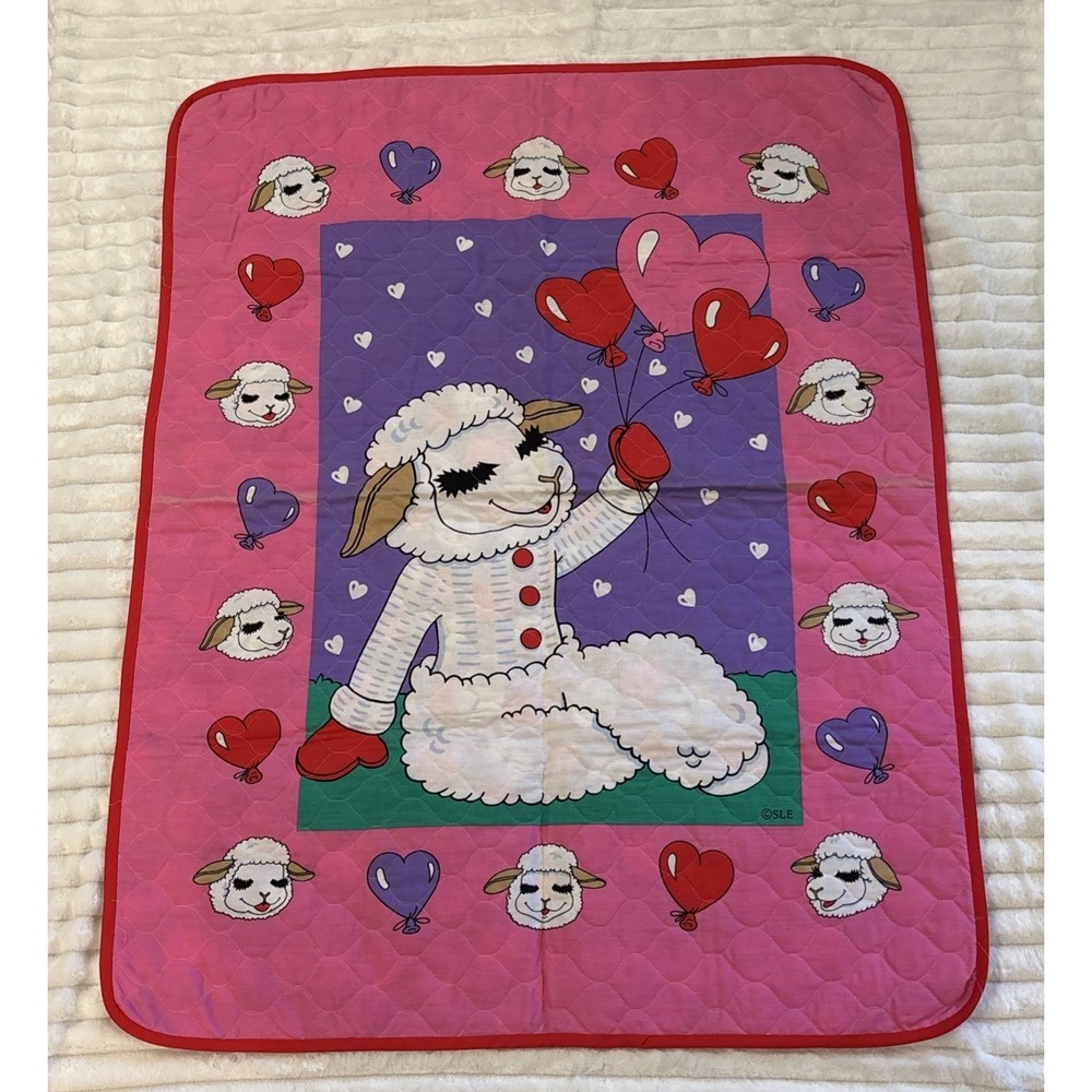 Vintage Lamb Chop Comforter Blanket 44x34 Shari Lewis Reversible Hearts 90s FLAW